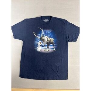 Disney‎ Frozen Olaf Sven Graphic T-Shirt Mens XL Navy Blue Cotton Short Sleeve